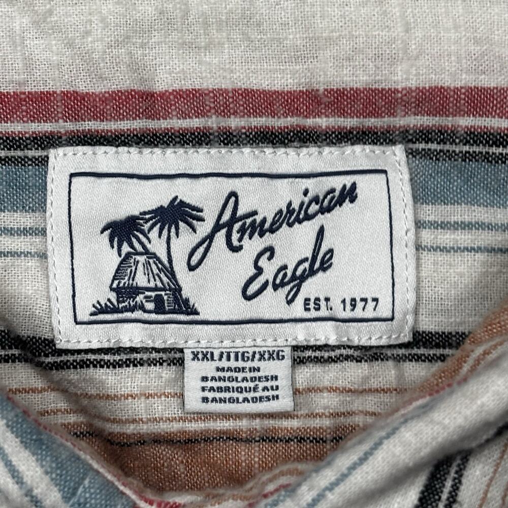 American Eagle Men's Button Down Shirt Striped Short Sleeve Cotton Size 2XL - Picture 2 of 6